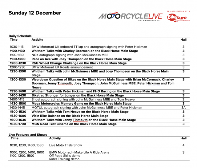 Daily Schedule | Motorcycle Live 2021